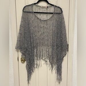 Origami Net Poncho with Fringe and Sequins